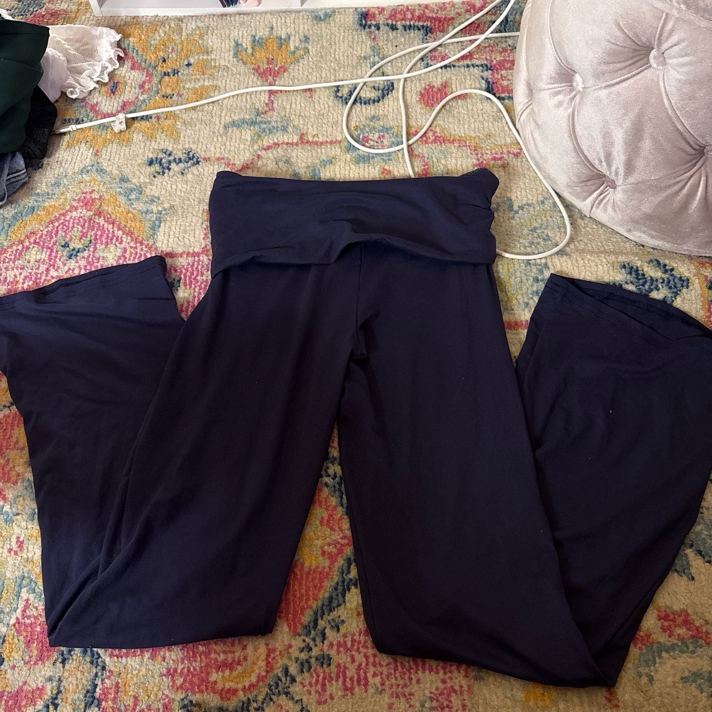blue fold over flare leggings size large perfect